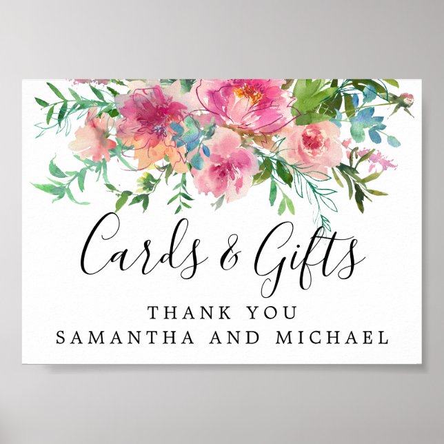 Pink Peony Floral DIY Hochzeitskarten und Geschenk Poster (Vorne)