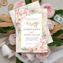 Pink Peony Floral Gold Script & Frame