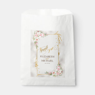 Pink Peony Floral Gold Script & Frame Wedding Geschenktütchen