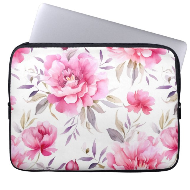 Pink Peony Floral Laptopschutzhülle (Vorderseite)