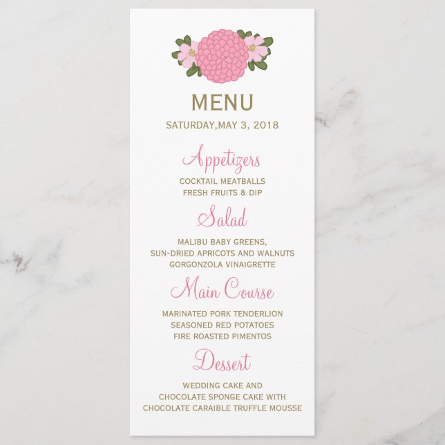 Pink Peony Floral Menu Mariage (Devant)