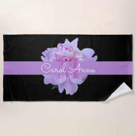 Pink Peony Floral Monogram Lila Black Strandtuch