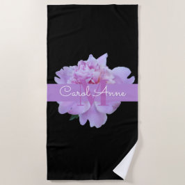 Pink Peony Floral Monogram Lila Black Strandtuch