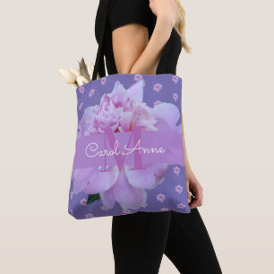 Pink Peony Floral Monogram Lila Tasche