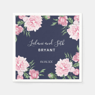 Pink Peony Floral Navy   Hochzeit von Napkins Serviette