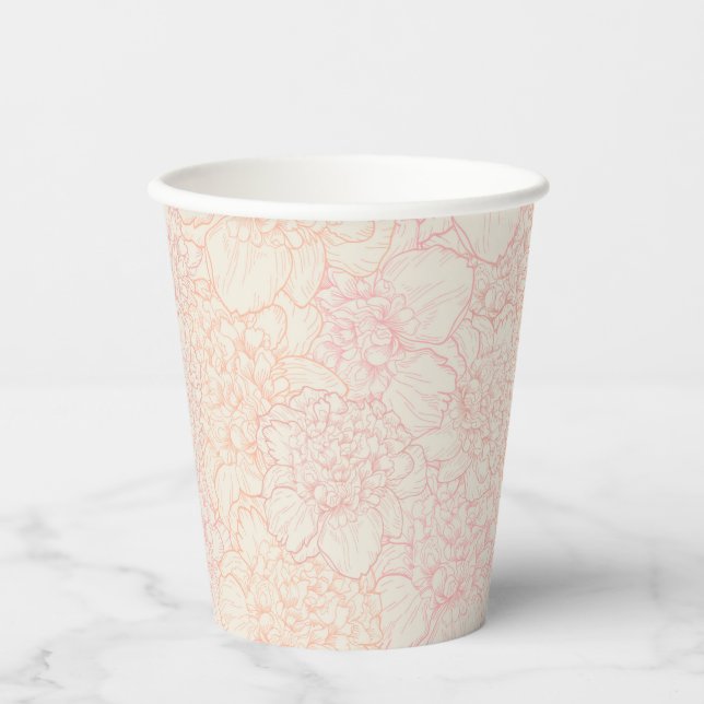Pink Peony Floral Pattern Pappbecher (Vorderseite)