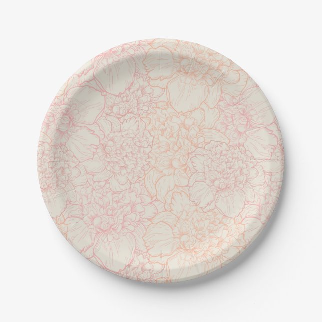 Pink Peony Floral Pattern Pappteller (Vorderseite)