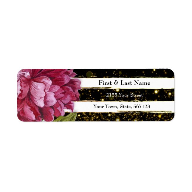 Pink Peony Floral Schwarz und Weiß Streifen (Vorne)