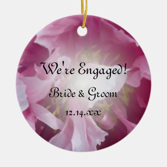 Pink Peony Floral Verlobung Foto Keramik Ornament (Vorne)