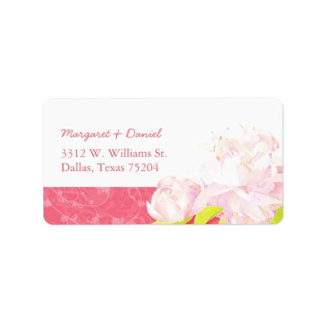 Pink Peony Floral Wedding Address Adressaufkleber (Vorne)