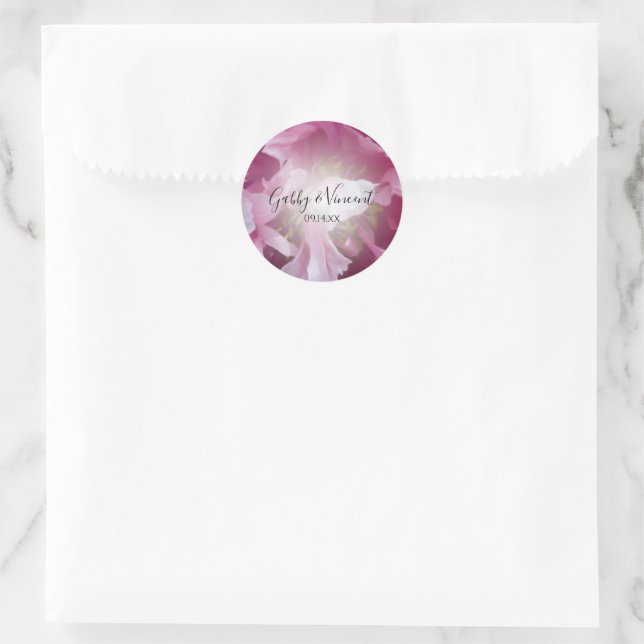 Pink Peony Floral Wedding Umschlag Aufkleber (Tasche)