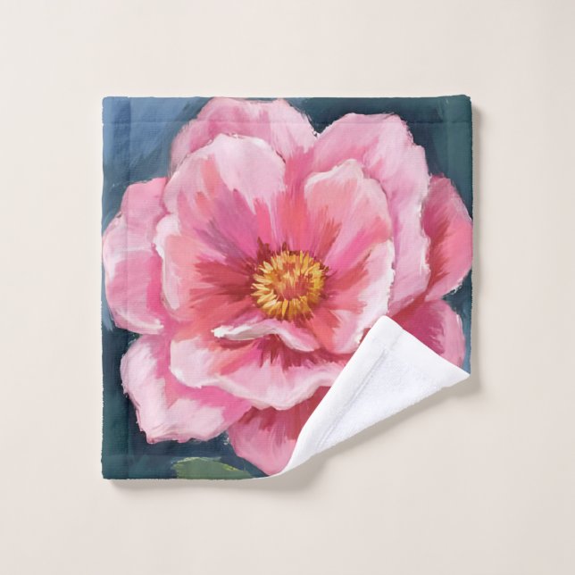 Pink Peony Flower Watercolor Floral Painted (Gant de toilette)
