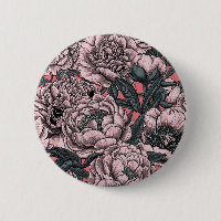 Pink peony flowers and moths