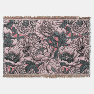 Pink peony flowers and moths decke