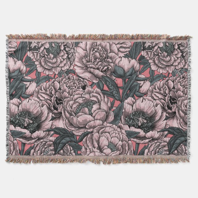 Pink peony flowers and moths decke (Vorderseite)