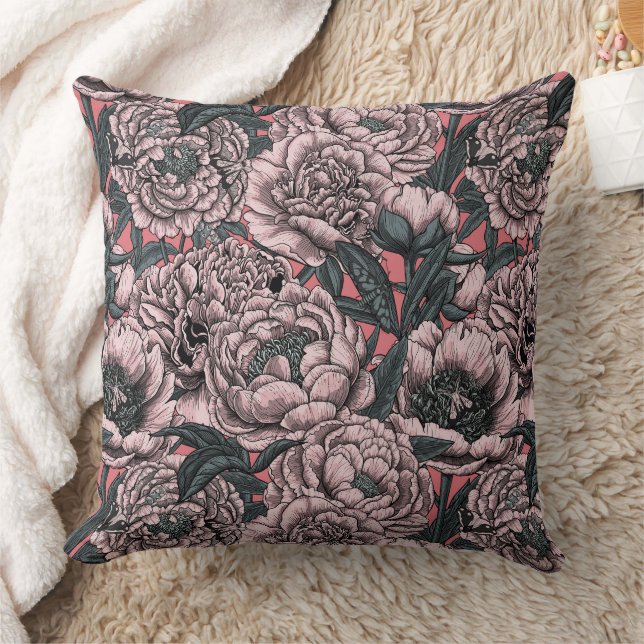 Pink peony flowers and moths kissen (Decke)
