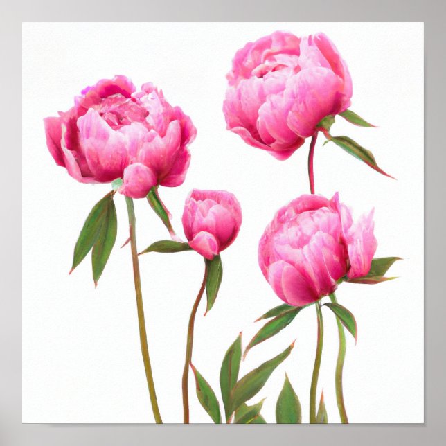 Pink Peony Flowers Art Imprimer Poster (Devant)