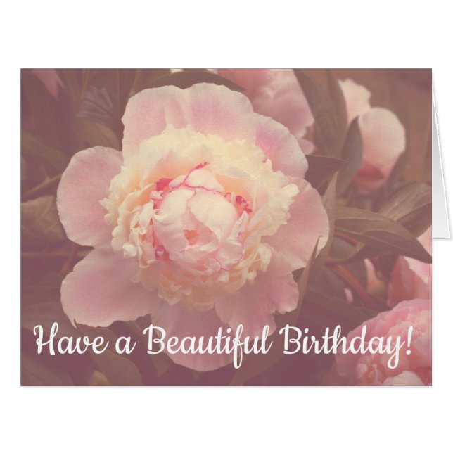 Pink Peony Flowers Custom Birthday Big Card (Devant horizontal)