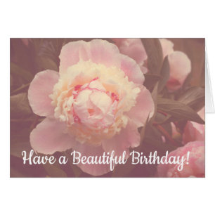 Pink Peony Flowers Custom Birthday Card