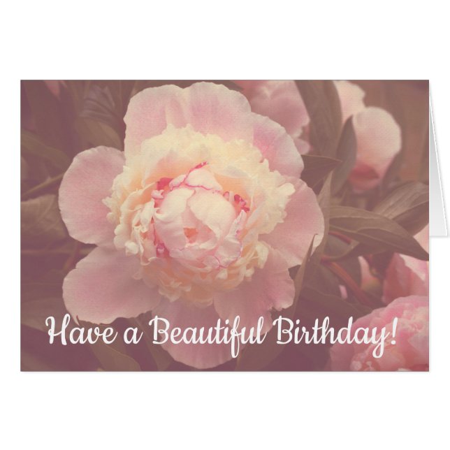 Pink Peony Flowers Custom Birthday Card (Devant horizontal)