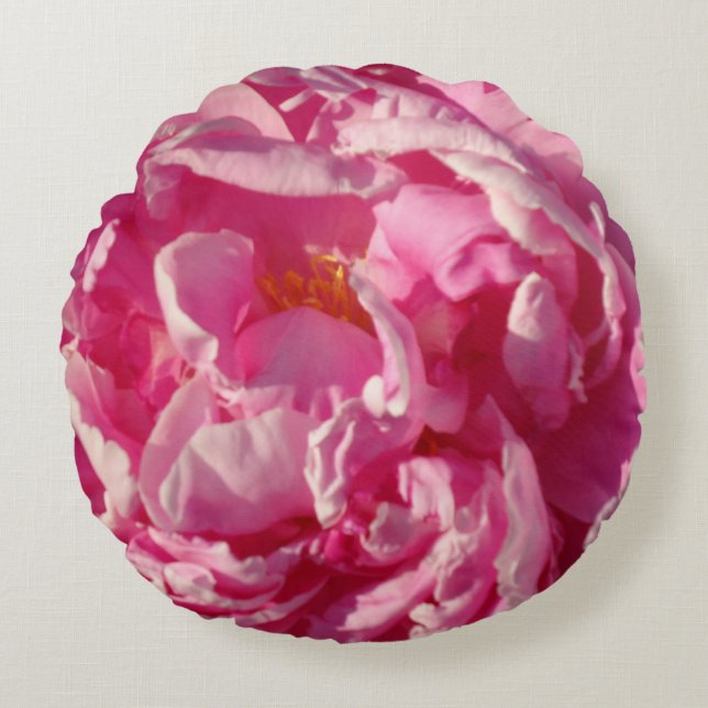 Pink Peony Foto Hütte Bauernhof Blumengarten Rundes Kissen (Vorderseite)