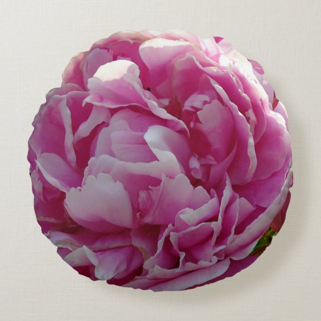Pink Peony Foto Hütte Bauernhof Blumengarten Rundes Kissen (Vorderseite)