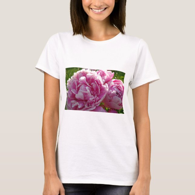 Pink Peony Foto Hütte Bauernhof Blumengarten T-Shirt (Vorderseite)