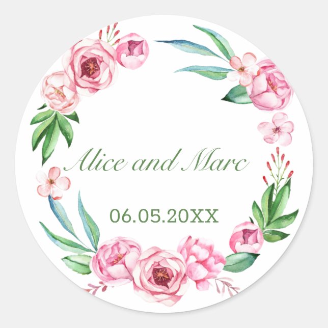 Pink PEONY Frame PERSONALISIERT Runder Aufkleber (Vorderseite)