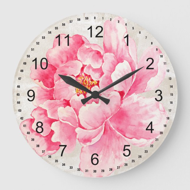 Pink Peony Große Wanduhr (Vorderseite)