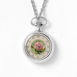 Pink Peony Hippocrates Healing Quote NecklaceWatch Armbanduhr
