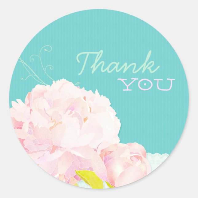 Pink Peony Lagoon Wedding Danke Runder Aufkleber (Vorderseite)