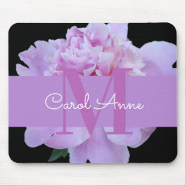 Pink Peony Lila Monogram Floral Black Mouse Pad Mousepad