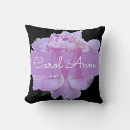Pink Peony Lila Monogram Floral Black Thill Pill Kissen