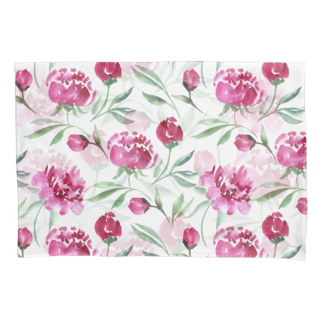 Pink Peony: Muster der Aquarellfarben-Blume Kissenbezug (Vorderseite)