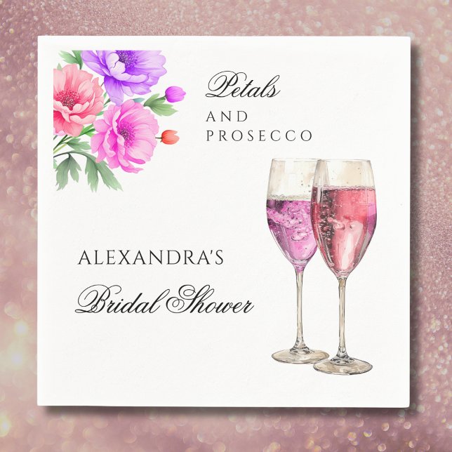 Pink Peony Petals and Prosecco Brautparty Serviette (Von Creator hochgeladen)