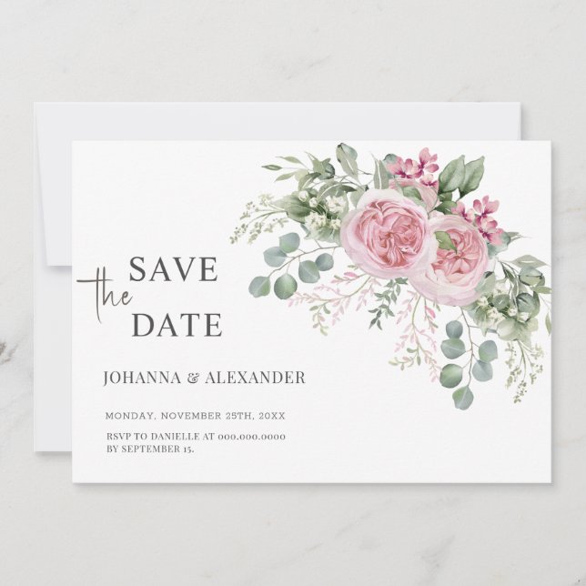 Pink Peony Petals Einzigartige Hochzeit Save The Date (Vorderseite)