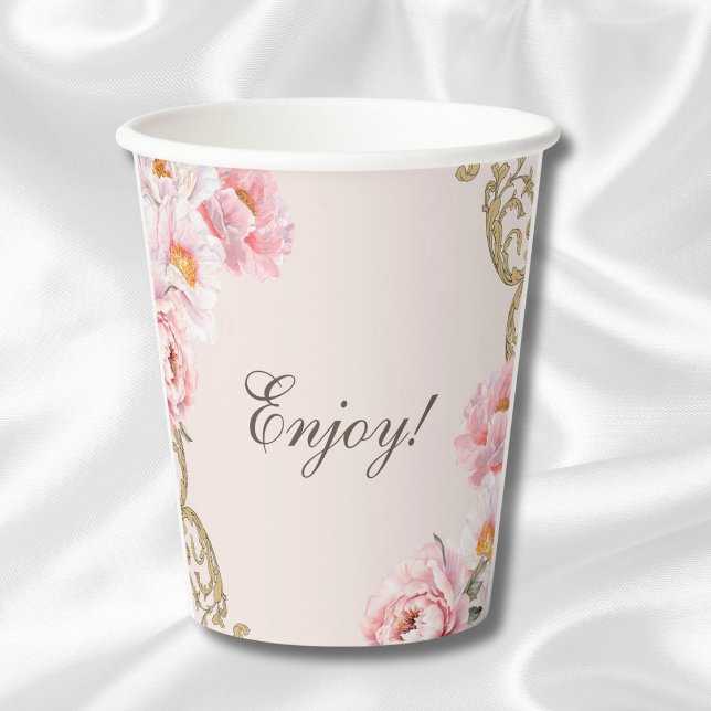 Pink Peony Rokoko Floral Baby Dusche Pappbecher (Von Creator hochgeladen)