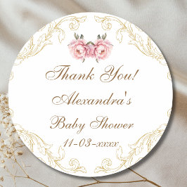 Pink Peony Rokoko Floral Baby Dusche Vielen Dank Runder Aufkleber