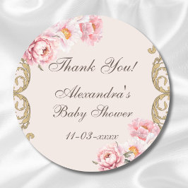Pink Peony Rokoko Floral Baby Dusche Vielen Dank Runder Aufkleber