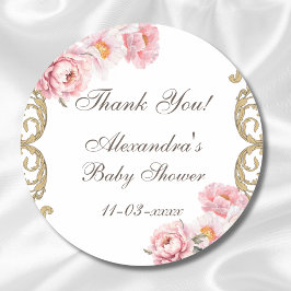 Pink Peony Rokoko Floral Baby Dusche Vielen Dank Runder Aufkleber