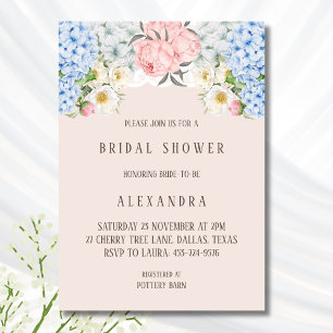 Pink Peony Romantic Blue Hydrangea Brautparty Einladung