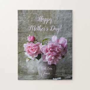 Pink Peony Rose Blume Benutzerdefinierter Text Flo