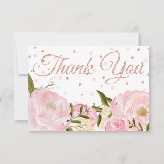 Pink Peony Rose Gold Baby Dusche Vielen Dank Dankeskarte (Vorderseite)