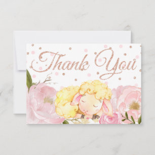 Pink Peony Rose Gold Sheep Baby Dusche Vielen Dank Dankeskarte