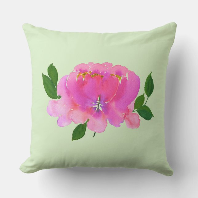 Pink Peony Throw Kissen (Vorderseite)