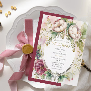 Pink Peony Vintage Wedding Einladung