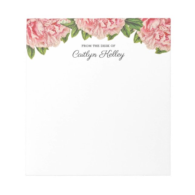 Pink Peony vom Schreibtisch aus, Personalisiert Notizblock (Vorderseite)