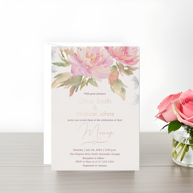 Pink Peony Watercolor Boho Hochzeit Einladung (Von Creator hochgeladen)