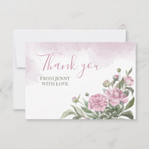 Pink Peony Watercolor Foliage Dankeskarte