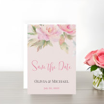 Pink peony Watercolor Wedding Save the Date